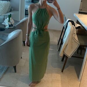 Worn once Camila Cohelo Halter Maxi green Dress with Cutouts